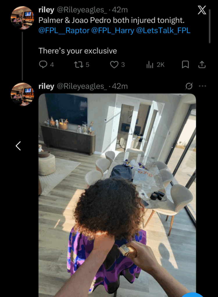 In a now-deleted tweet, Cucurella's barber claimed Palmer and Pedro are out of Chelsea's fixture vs. Brighton tonight