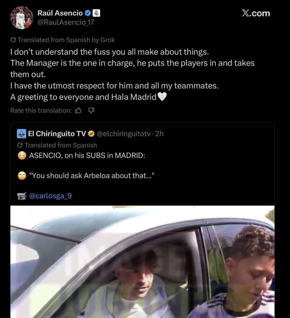 Asencio addresses on twitter about the rumors of his relation with Arbeloa