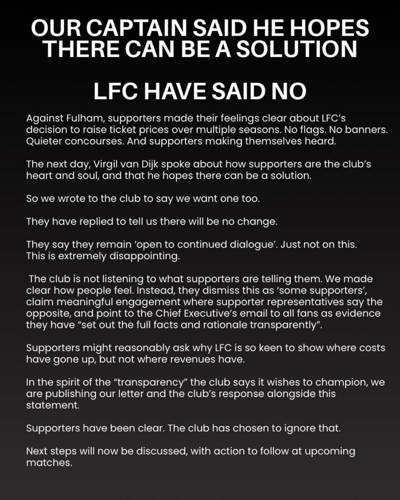 Liverpool FC Supporters Board update: