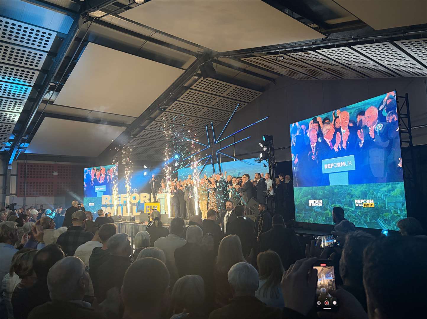 Nigel Farage, leader of Reform UK, spoke about his visit to Ipswich Town at a rally at Norfolk Showground last night. Picture: LDRS