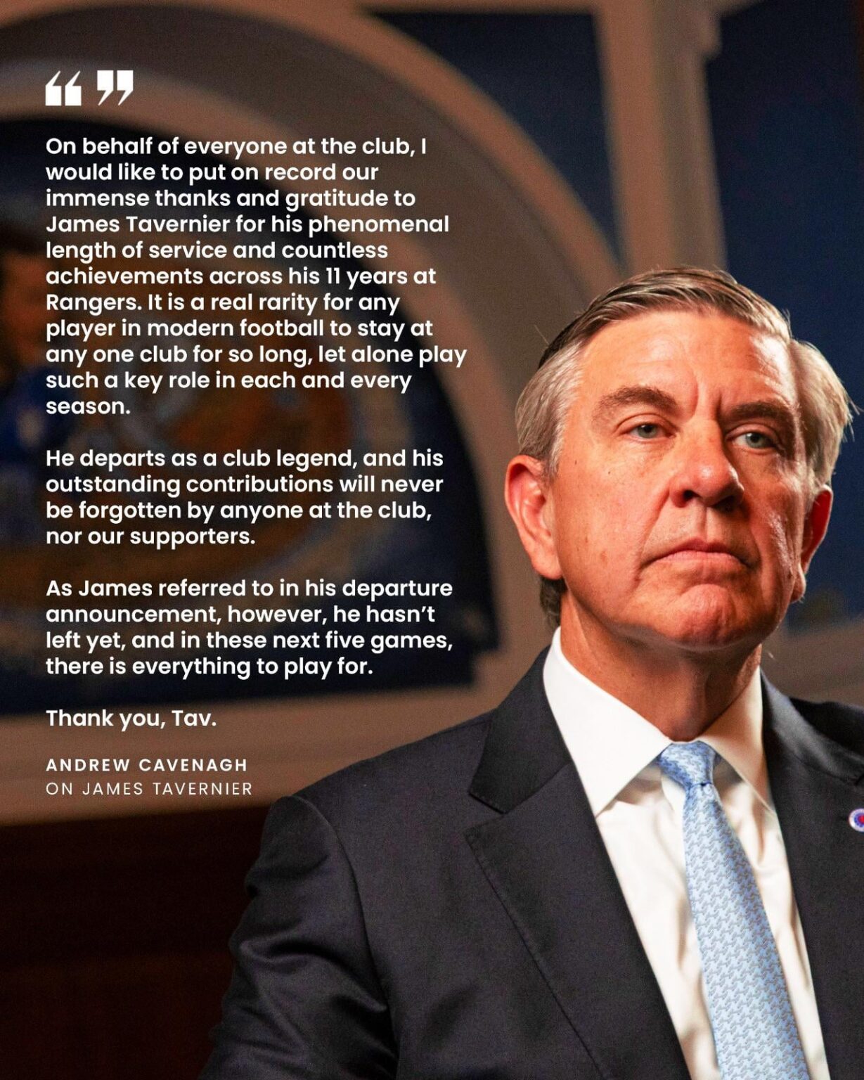 Andrew Cavanagh has released a statement thanking Tavernier