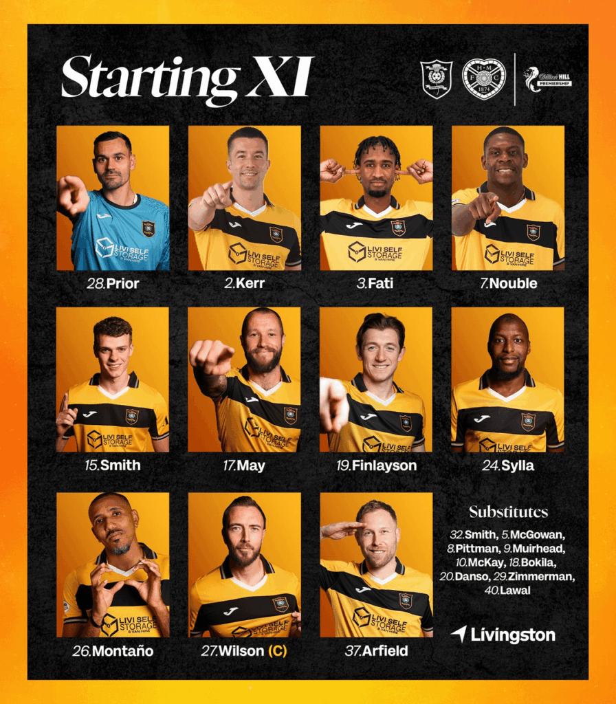 Lineups for Livingston v Hearts