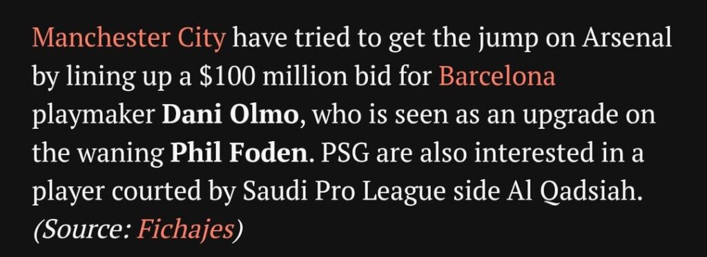 Transfers rumours regarding Dani Olmo, Roony Berdghji and Bernardo Silva.