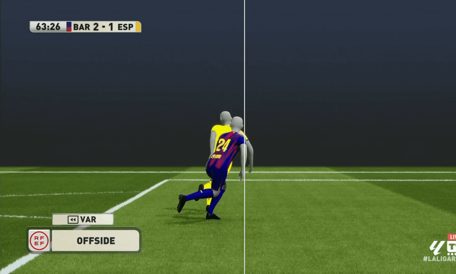 Offside not given. Barcelona vs Espanyol.