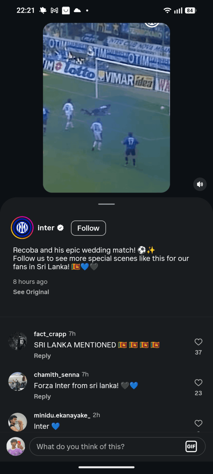 Why did inter milan post about Sri Lanka?