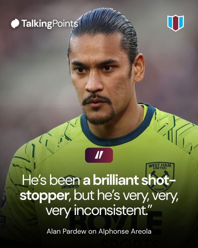 Alphonse Areola of West Ham United during the Premier League match between West Ham United and Sunderland at London Stadium on January 24, 2026 in London, England.