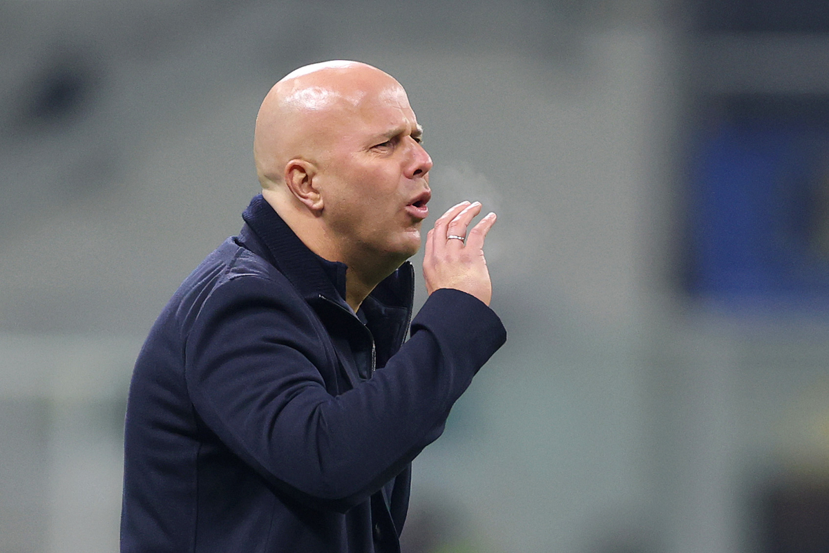 MILAN, ITALY - DECEMBER 09: Arne Slot, Manager of Liverpool, reacts during the UEFA Champions League 2025/26 League Phase MD6 match between FC Internazionale Milano and Liverpool FC at Stadio San Siro on December 09, 2025 in Milan, Italy. (Photo by Justin Setterfield/Getty Images)