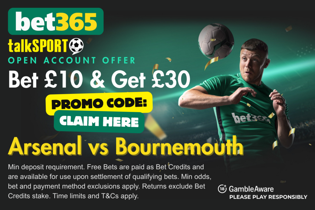 Use bet365 to net £30 in free bets ahead of Arsenal vs Bournemouth