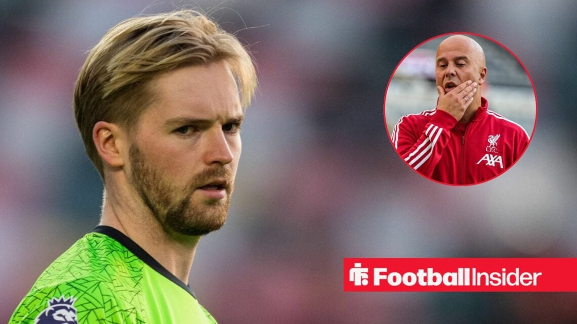 Brentford goalkeeper Caoimhin Kelleher / Liverpool manager Arne Slot disappointed at Anfield