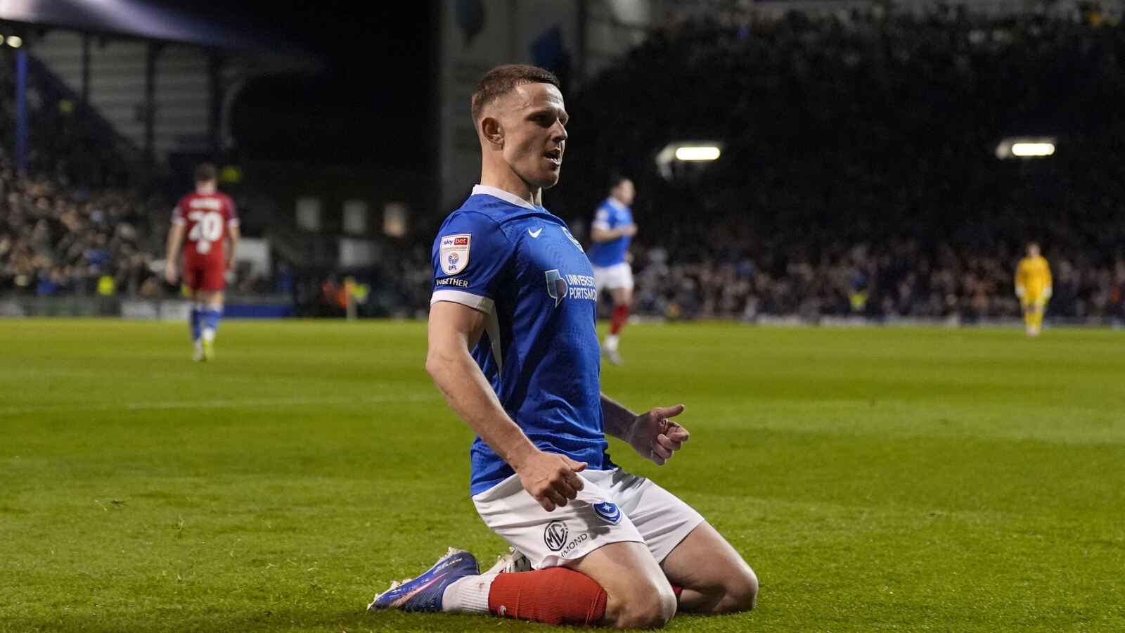Colby Bishop celebrates Portsmouth’s second goal