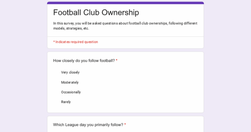 Dissertation survey on Club Ownership models