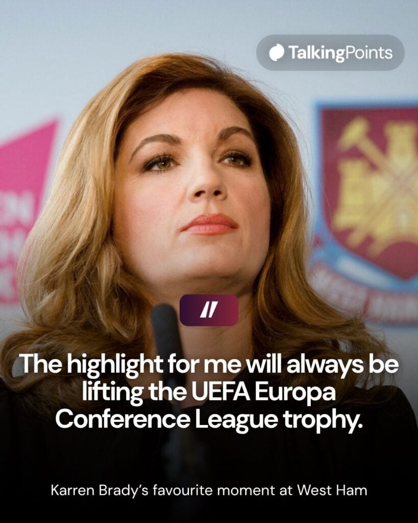 West Ham United Vice Chairman Karren Brady listens to a question during a press conference in east London to announce the new deal between Newham council and West Ham United football club