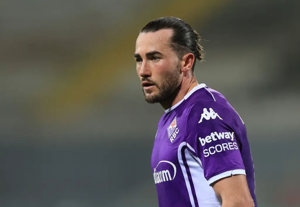 Jack Harrison looks on while playing for Fiorentina