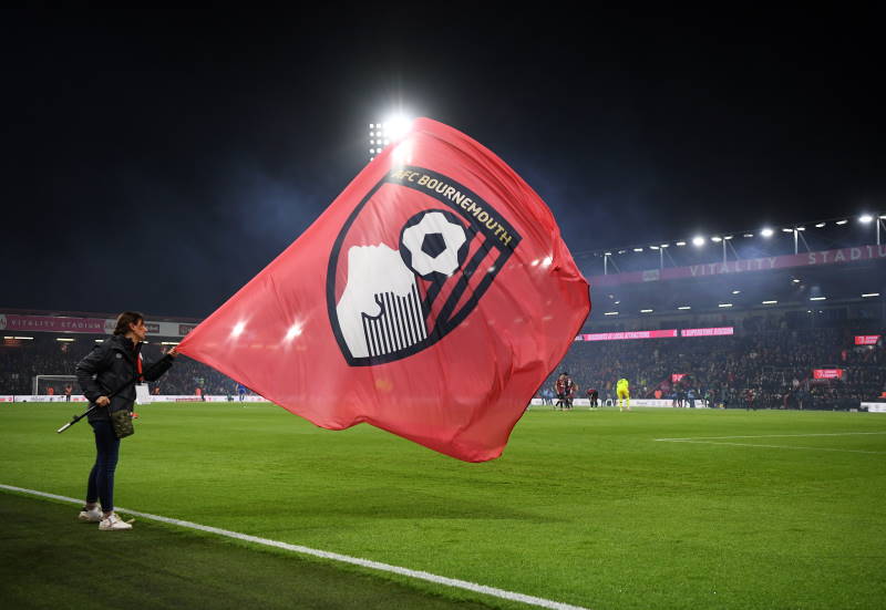A giant Bournemouth flag is waved at the stadium before a night game