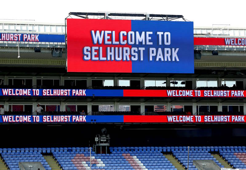 Welcome to Selhurst Park sign inside Crystal Palace's ground seen