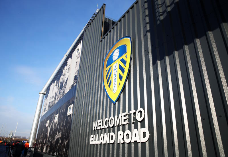 Leeds United's badge seen on the side of Elland Road