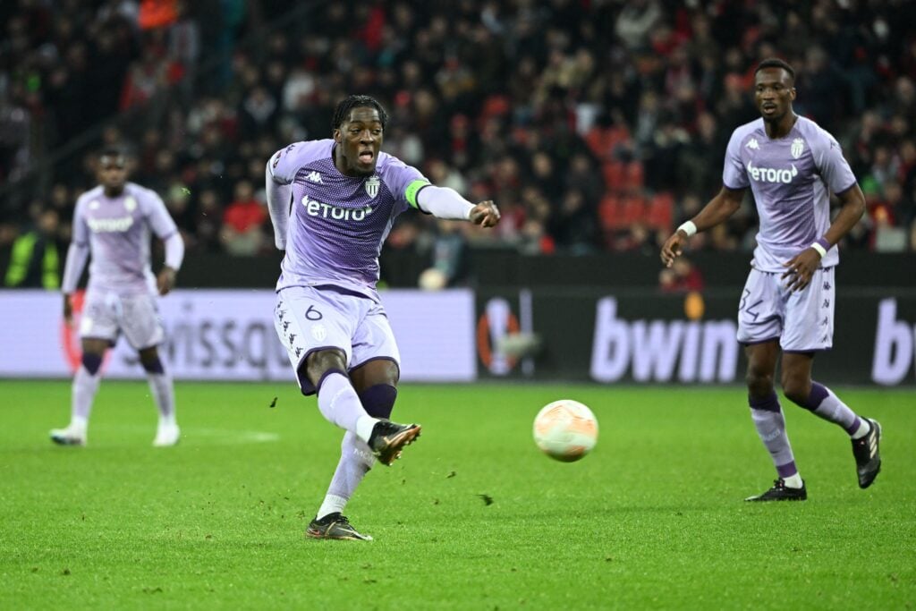 Axel Disasi shoots at Monaco - FBL-EUR-C3-LEVERKUSEN-MONACO