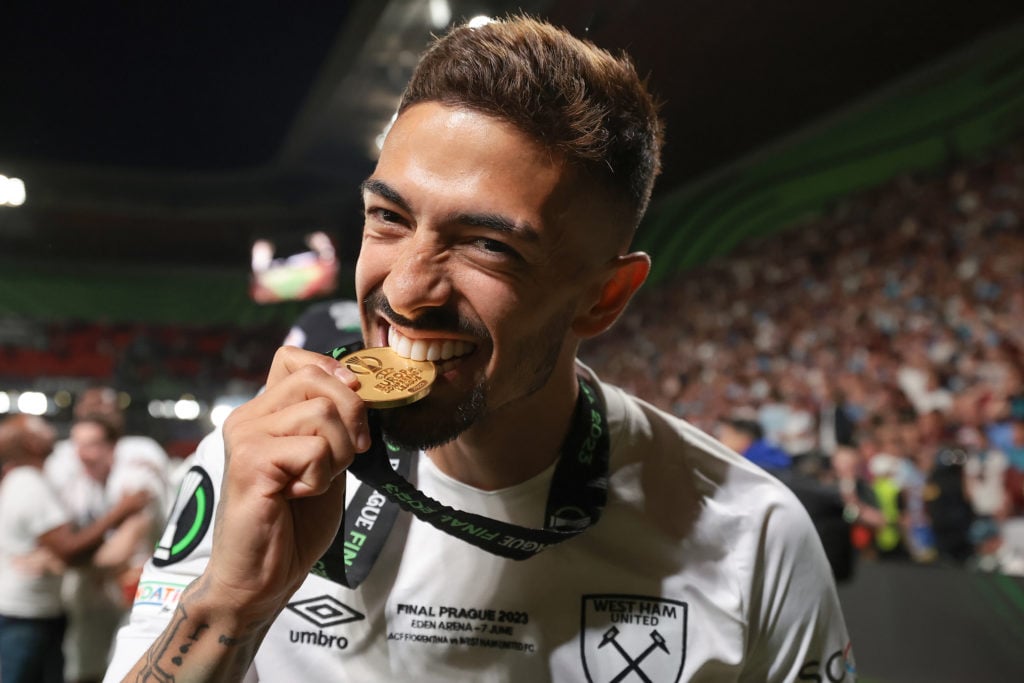 Manuel Lanzini celebrates after ACF Fiorentina v West Ham United FC in the UEFA Europa Conference League Final 2022/23
