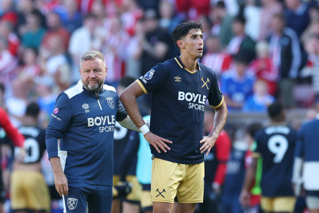 Nayef Aguerd looks dejected after West Ham's defeat to Sunderland
