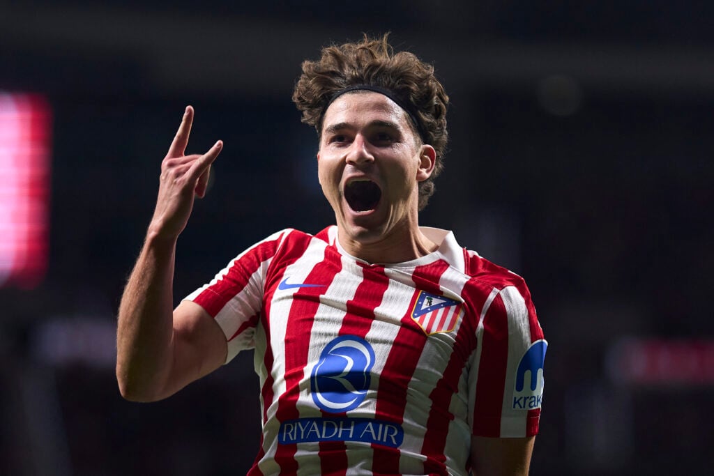 Julian Alvarez celebrates an Atletico Madrid goal,