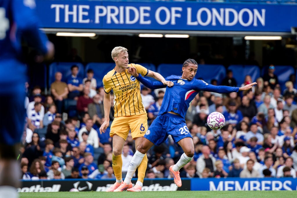 Jan Paul van Hecke of Brighton and Chelsea's Joao Pedro