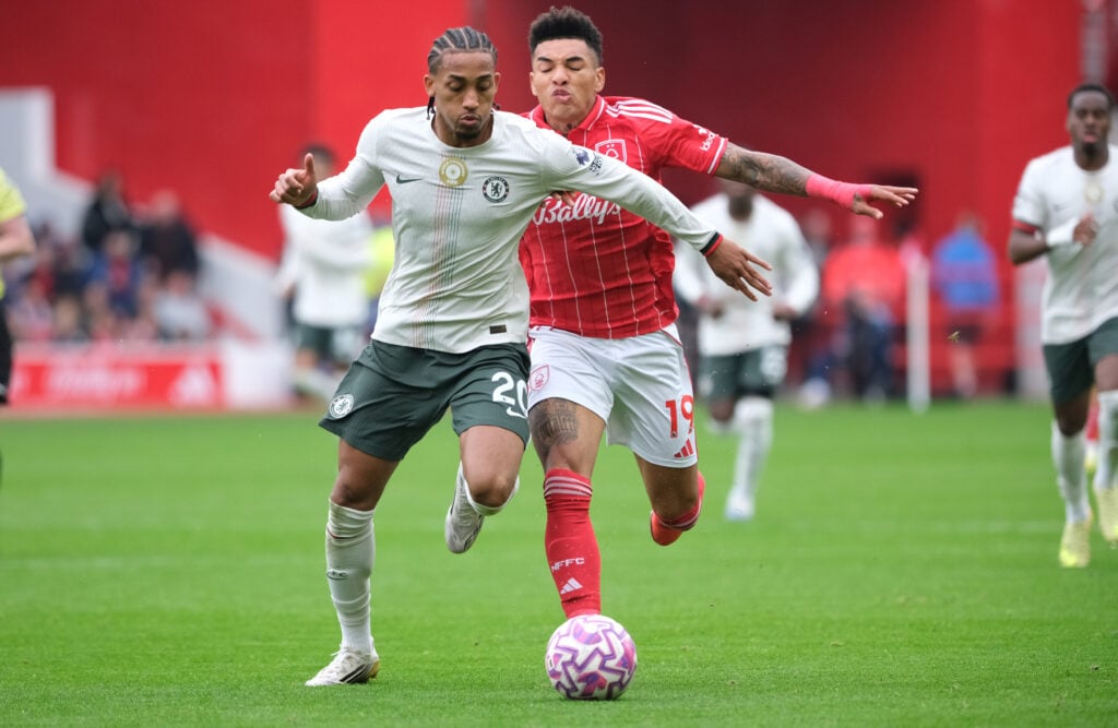 Igor Jesus of Nottingham Forest and Joao Pedro of Chelsea FC