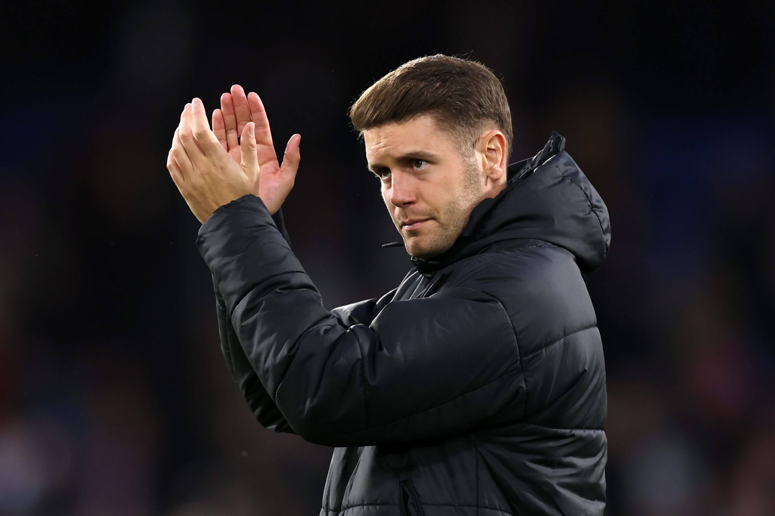 Brighton & Hove Albion head coach Fabian Hurzeler is pictured applauding fans