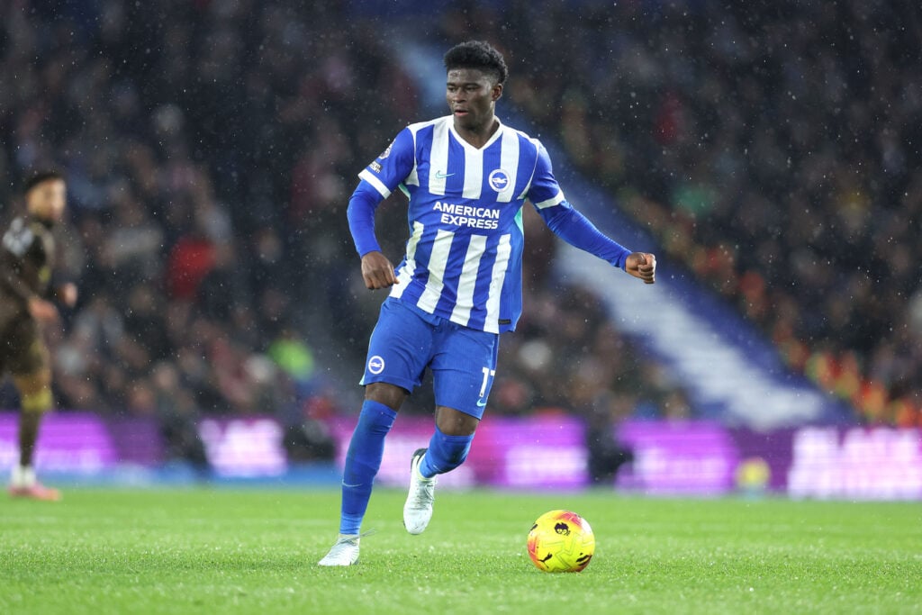Manchester United target Carlos Baleba playing for Brighton.