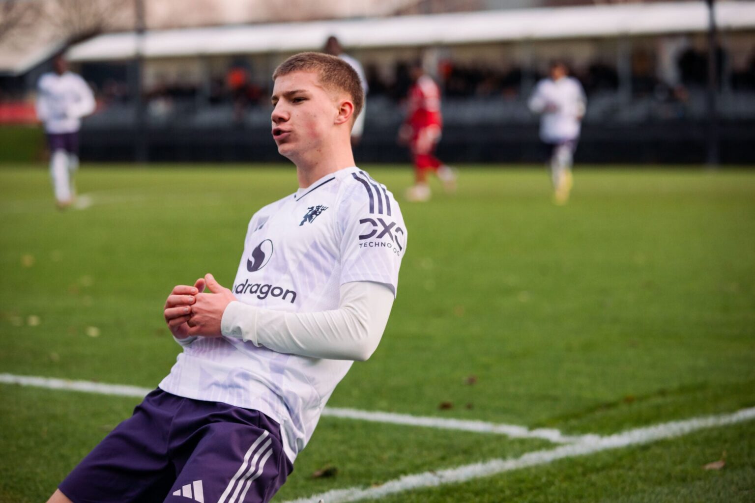 Louie Bradbury scored for Man Utd U18, but Darren Fletcher wasn't happy with one moment