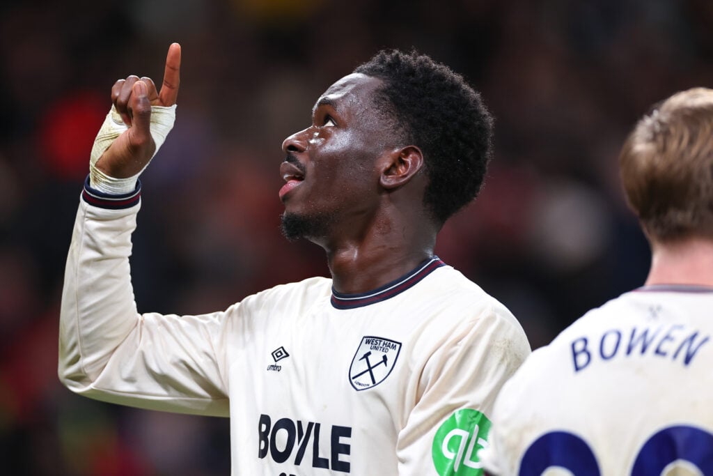 Soungoutou Magassa celebrates during Manchester United v West Ham United - Premier League