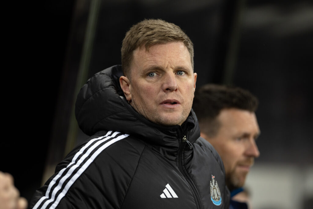 Newcastle United manager Eddie Howe looks on from the touchline.