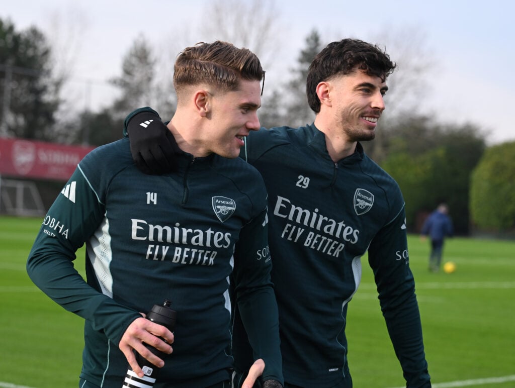 Viktor Gyokeres and Kai Havertz during an Arsenal Training Session