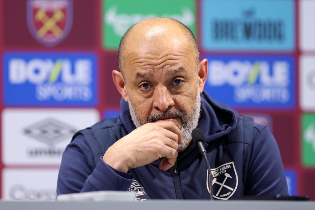 Nuno Espirito Santo speaking during a West Ham press conference.