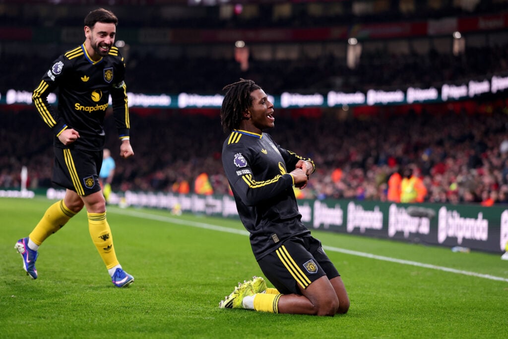 PATRICK DORGU knee slides at the Emirates.