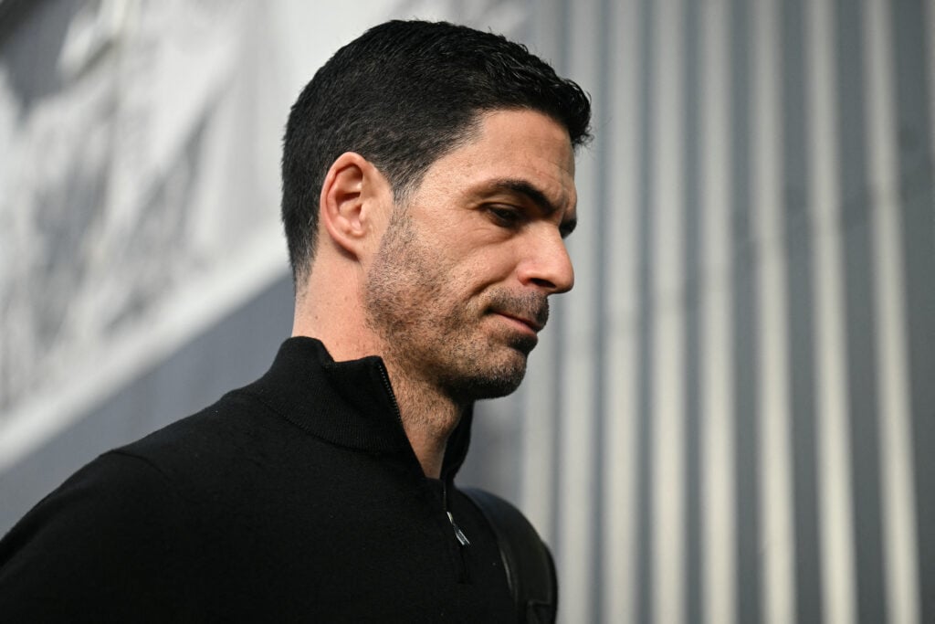 Arsenal's Spanish manager Mikel Arteta arrives with the team ahead of the English Premier League football match between Leeds United and Arsenal at Elland Road.