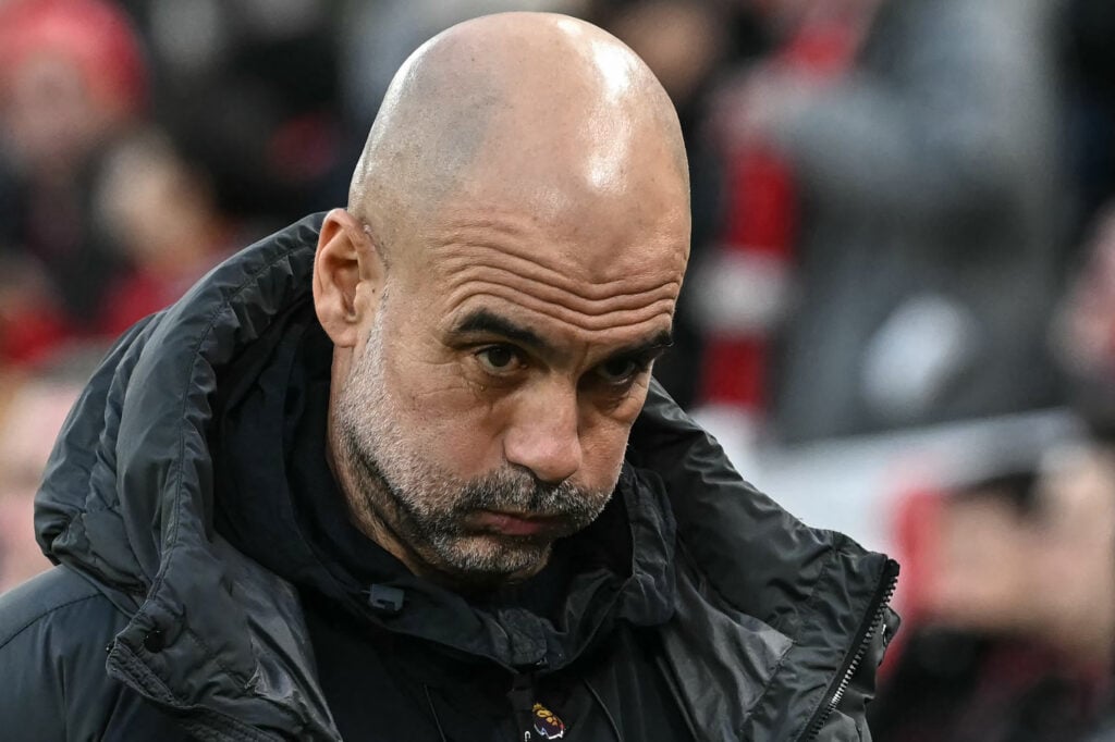 Pep Guardiola reacts during a Manchester City game
