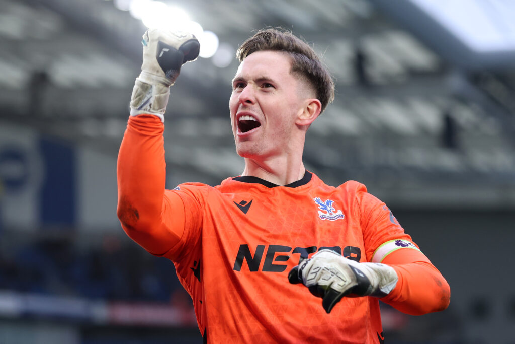 Dean Henderson celebrates after Crystal Palace score against Brighton