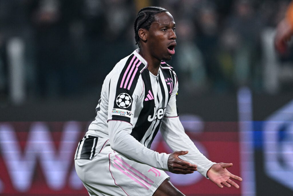 Jonathan David of Juventus in action during the UEFA Champions League 2025/26 League Knockout Play-off Second Leg match between Juventus and Galatasaray