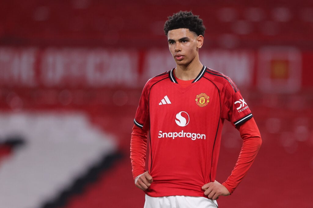 Noah Ajayi playing for Man Utd under-18s