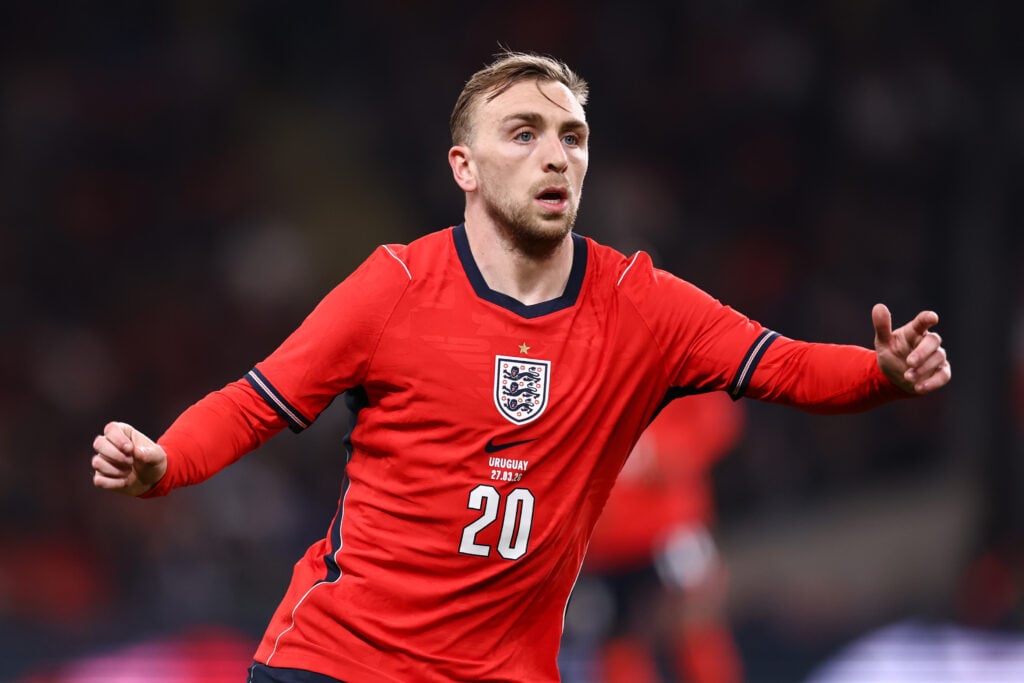 Jarrod Bowen playing for England against Uruguay.