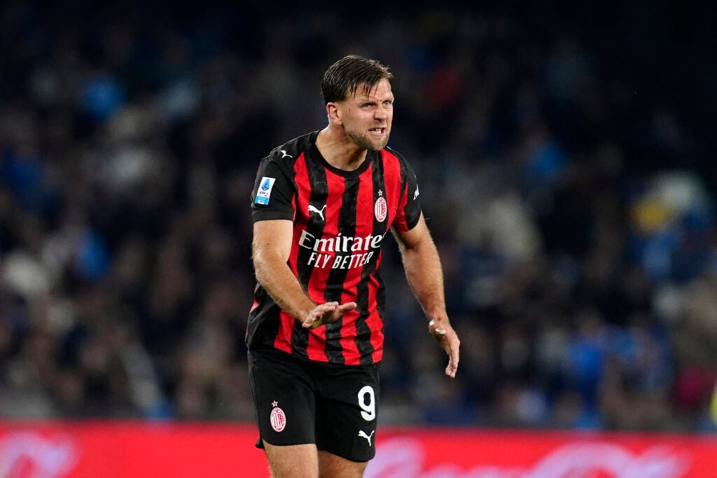 Niclas Fullkrug of AC Milan gestures during the Serie A match between SSC Napoli and AC Milan
