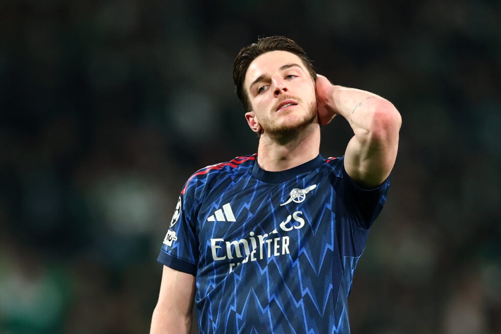 Declan Rice looking on during an Arsenal game