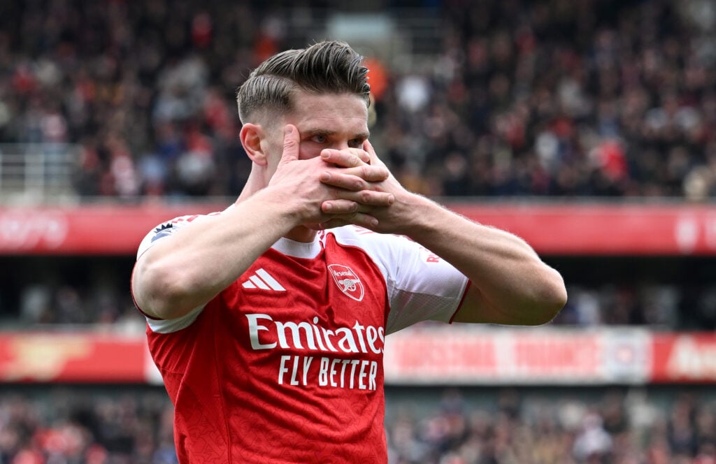 Viktor Gyokeres celebrates after scoring for Arsenal