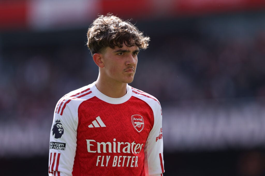 Max Dowman looking on during an Arsenal game