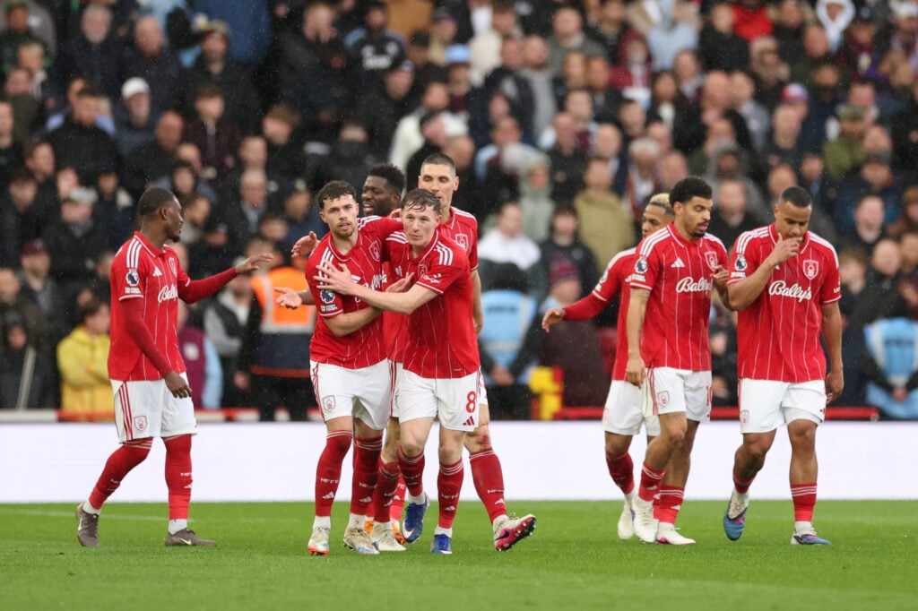 Nottingham Forest celebrate scoring vs Aston Villa