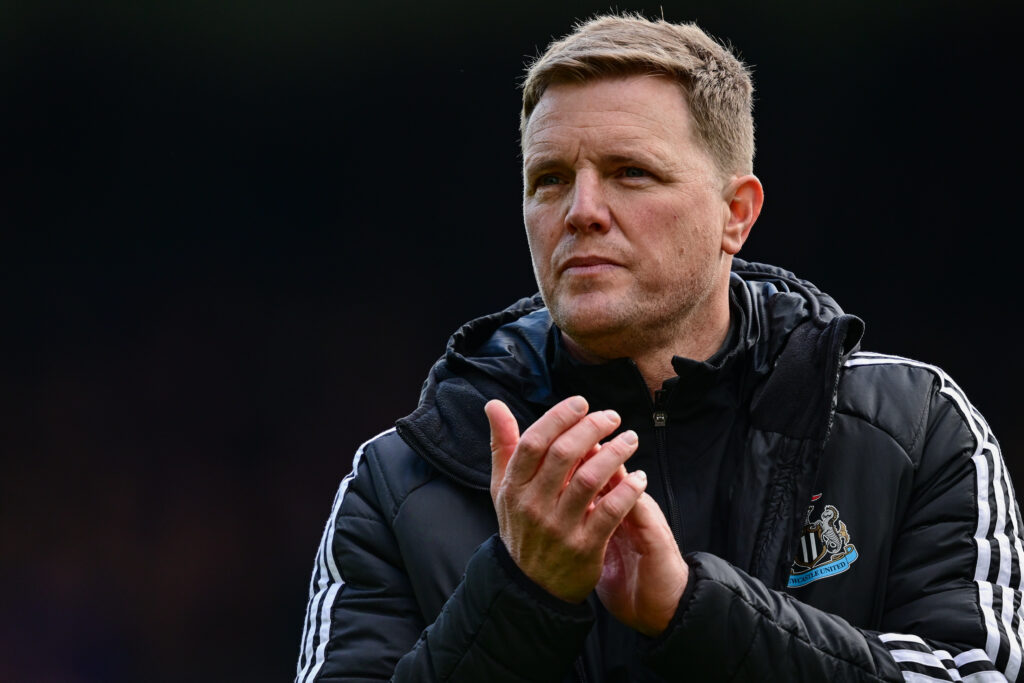 Eddie Howe looks dejected after Newcastle United lose to Crystal Palace in the Premier League.