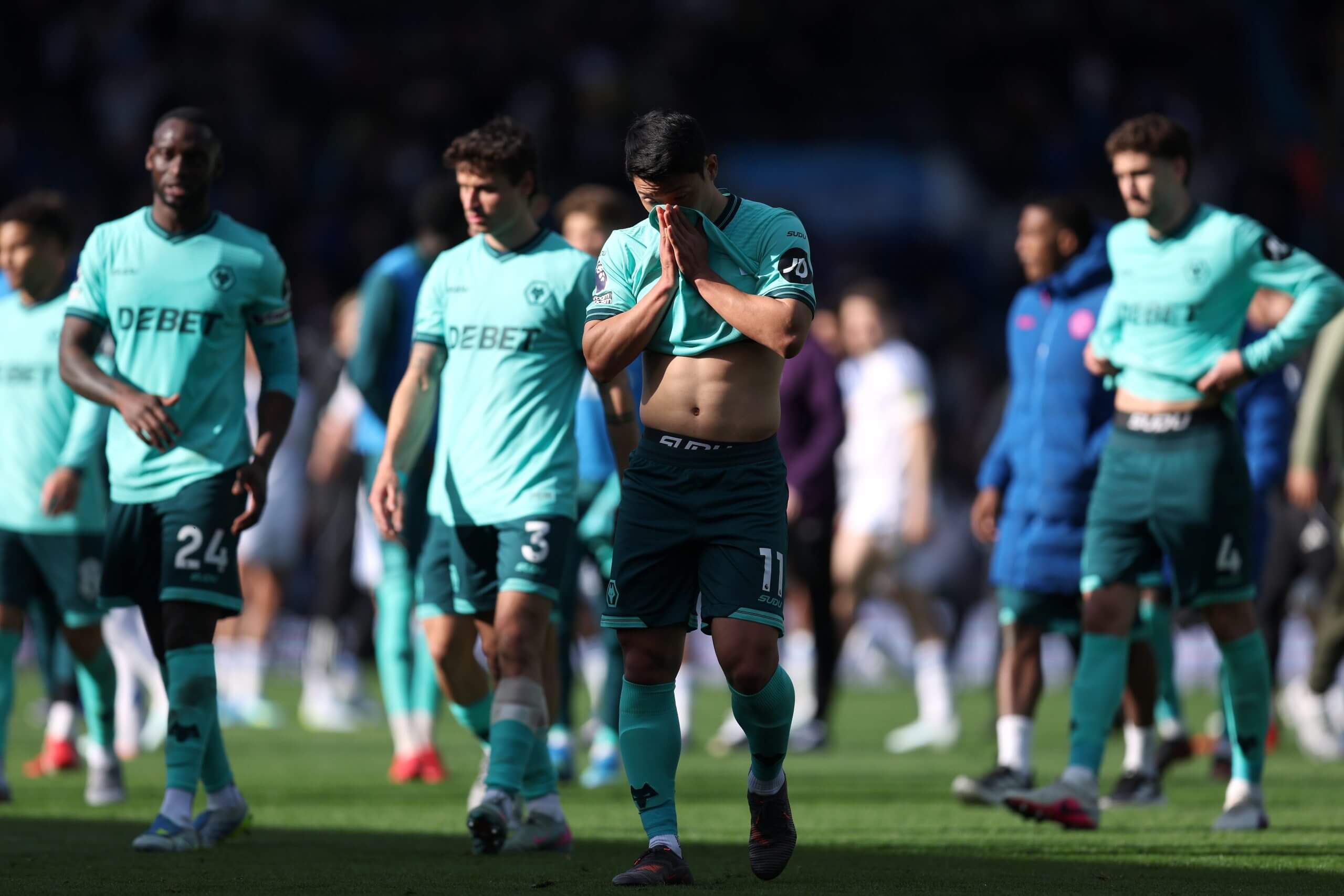 Hwang Hee-Chan of Wolverhampton Wanderers reacts to defeat after the Premier League match between Leeds United