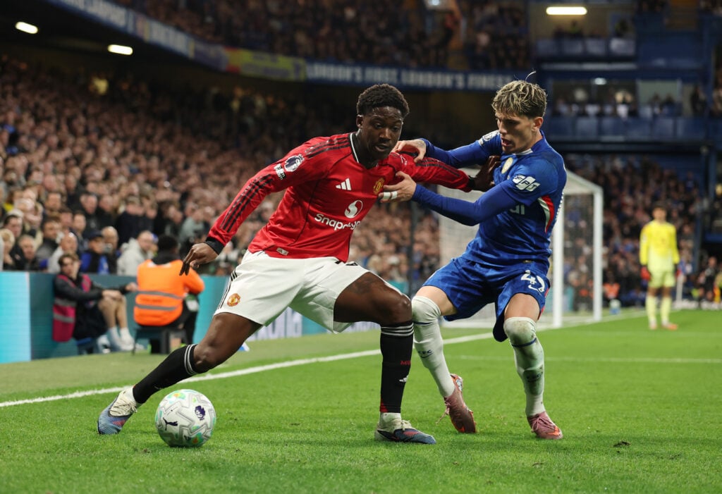 Kobbie Mainoo and Alejandro Garnacho during Chelsea v Manchester United