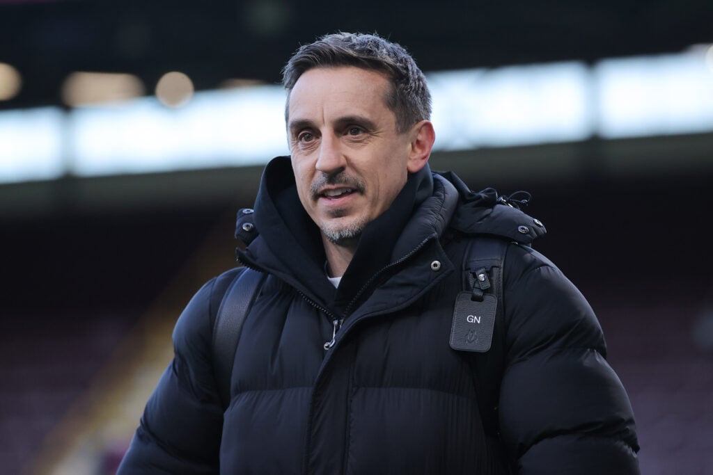 Sky Sports pundit Gary Neville during the Premier League match between Burnley and Manchester City at Turf Moor in Burnley, England, in 2026.