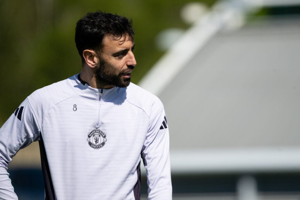 Bruno Fernandes trains at Carrington